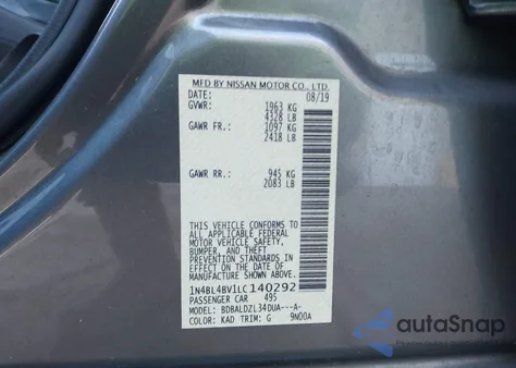 2020 Nissan Altima S Fwd from USA, damaged, VIN 1N4BL4BV1LC140292